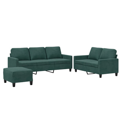 sofasæt 3 dele med hynder velour mørkegrøn