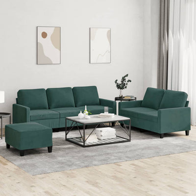sofasæt 3 dele med hynder velour mørkegrøn