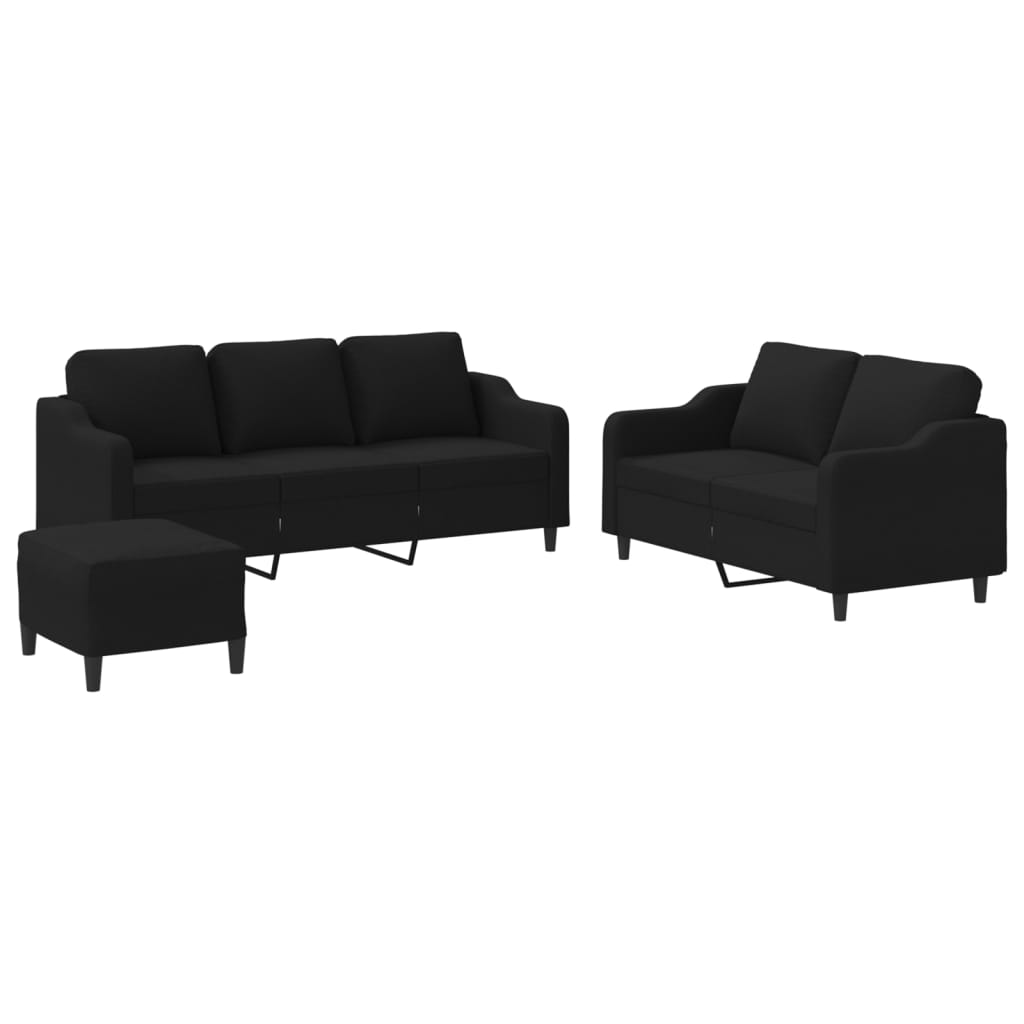 sofasæt 3 dele med hynder stof sort