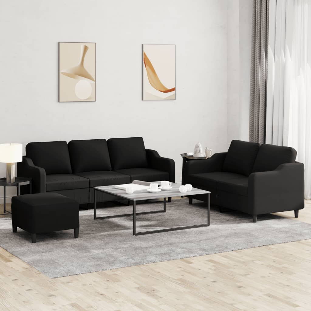 sofasæt 3 dele med hynder stof sort