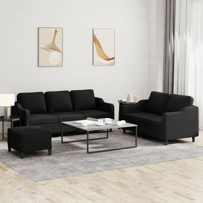 sofasæt 3 dele med hynder stof sort