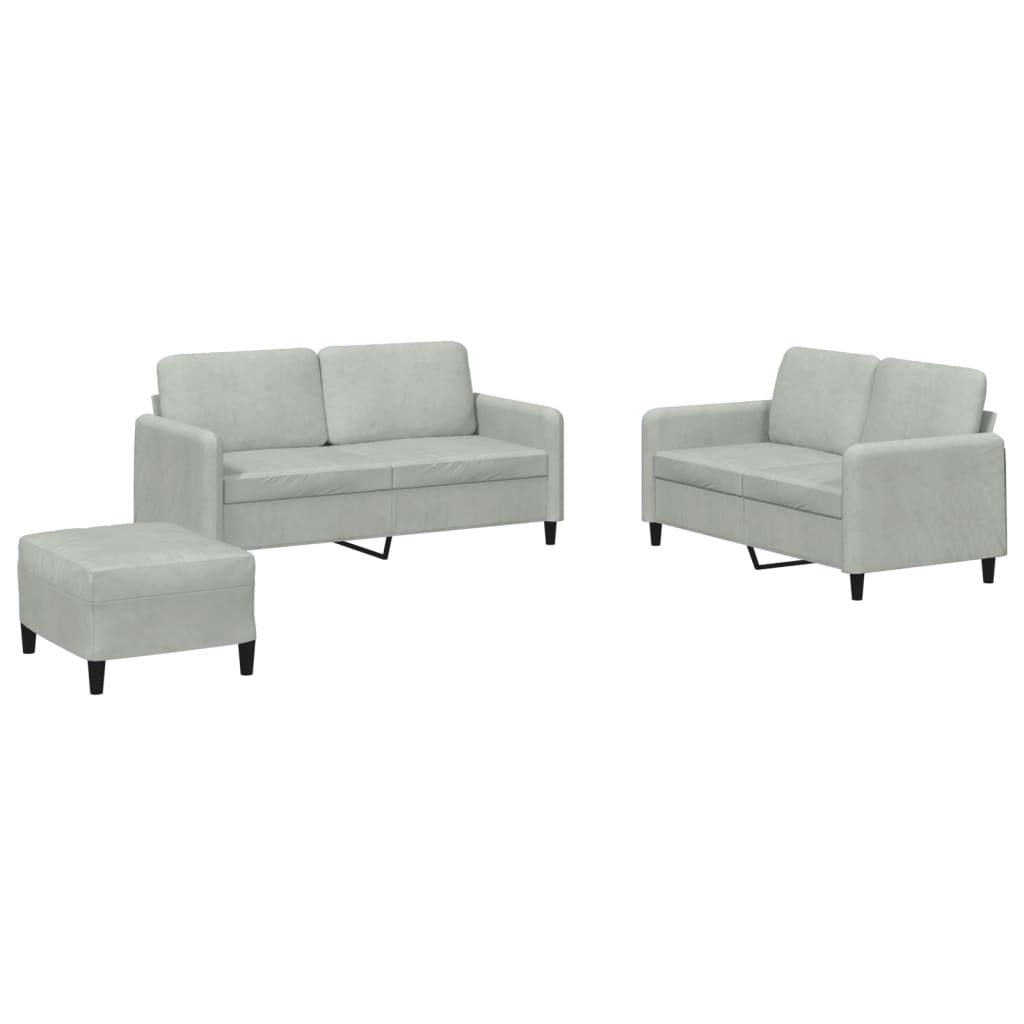 sofasæt 3 dele velour lysegrå
