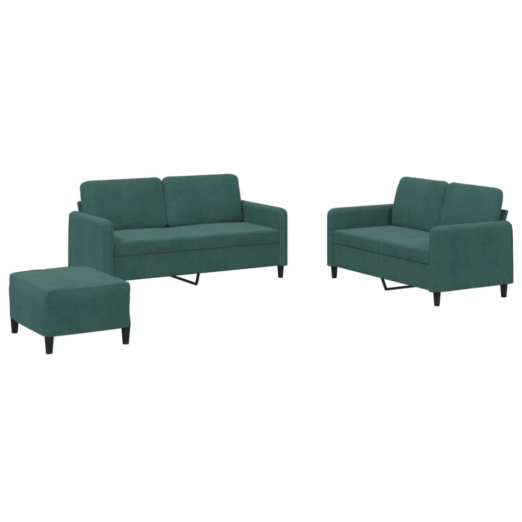 sofasæt 3 dele velour mørkegrøn