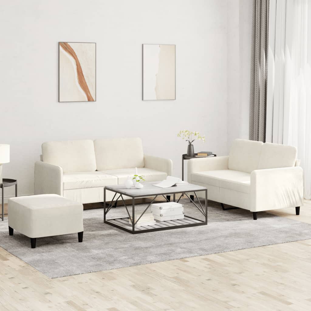 sofasæt 3 dele velour cremefarvet