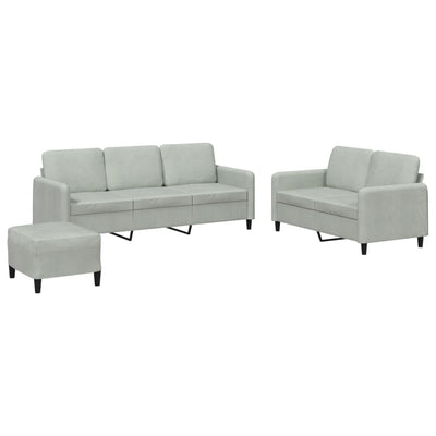 sofasæt 3 dele velour lysegrå