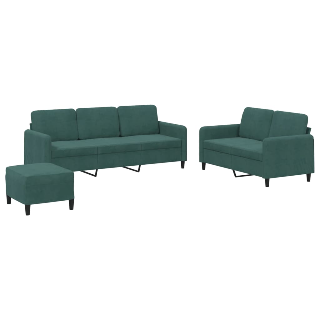 sofasæt 3 dele velour mørkegrøn