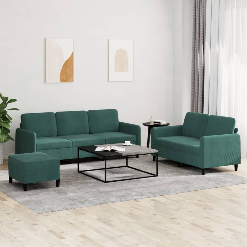 sofasæt 3 dele velour mørkegrøn