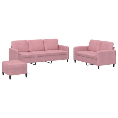 sofasæt 3 dele velour lyserød