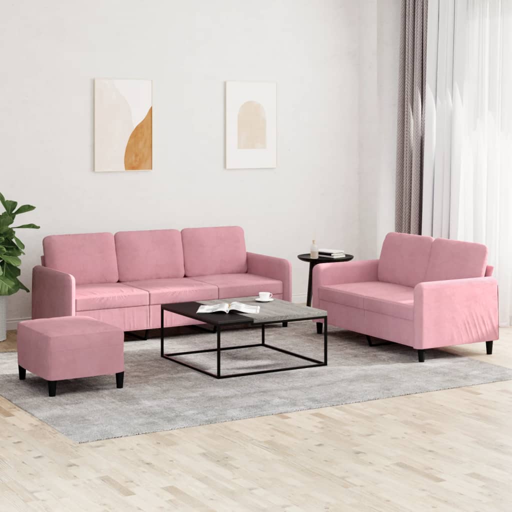 sofasæt 3 dele velour lyserød