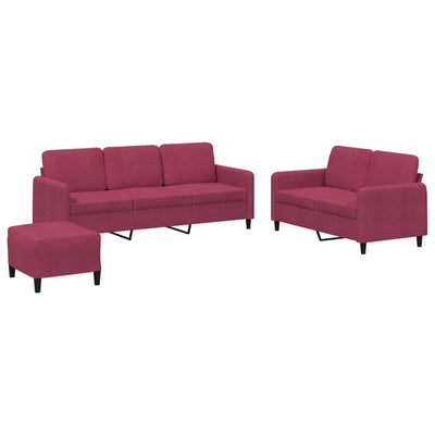 sofasæt 3 dele velour vinrød