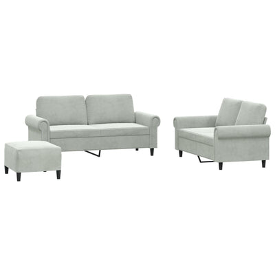 sofasæt 3 dele med hynder velour lysegrå
