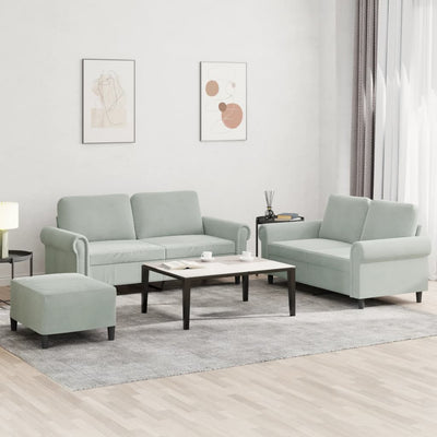 sofasæt 3 dele med hynder velour lysegrå