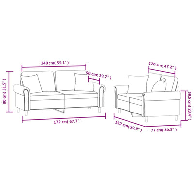 sofasæt 2 dele med puder velour mørkegrå