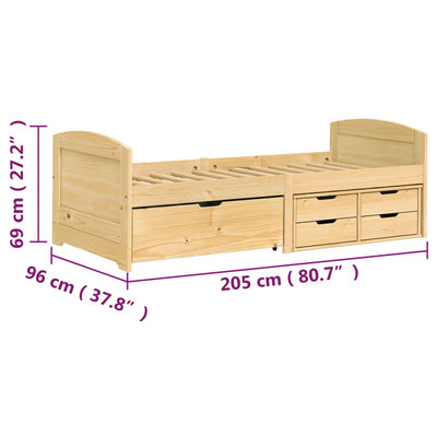 daybed med fem skuffer IRUN 90x200 cm massivt fyrretræ