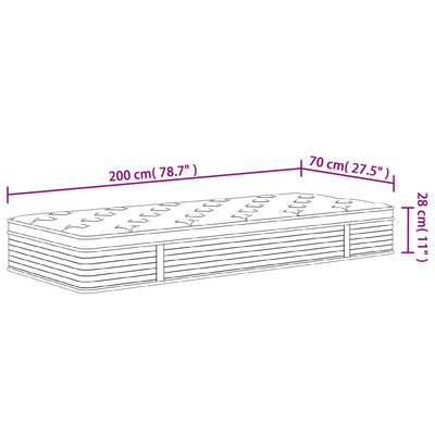 springmadras med pocketfjedre 70x200 cm medium fast