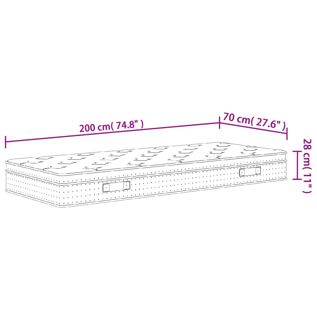 springmadras med pocketfjedre 70x200 cm medium fast