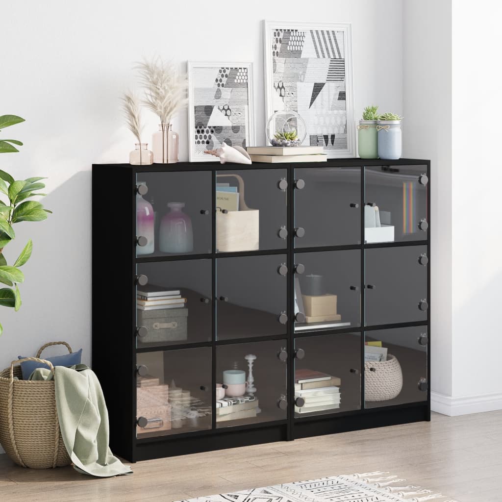 bogreol med låger 136x37x109 cm konstrueret træ sort