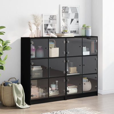 bogreol med låger 136x37x109 cm konstrueret træ sort