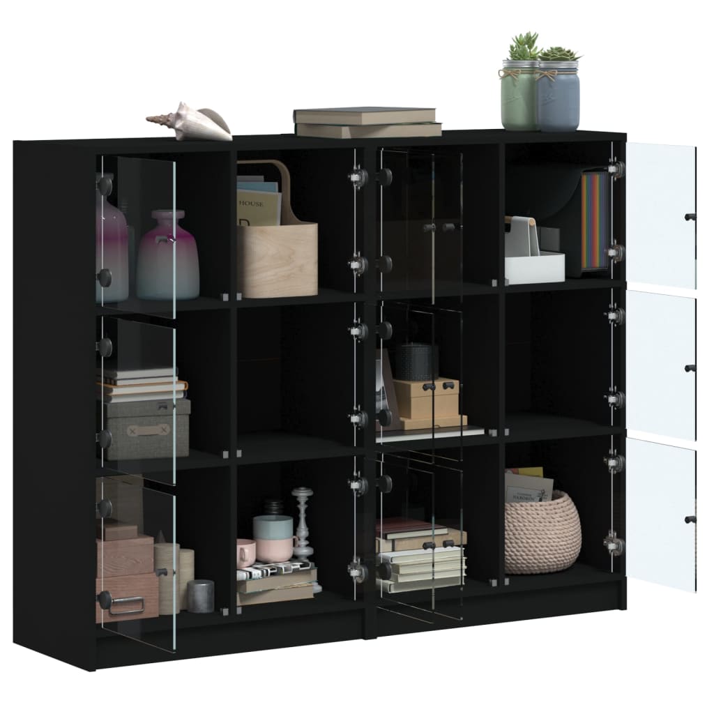 bogreol med låger 136x37x109 cm konstrueret træ sort