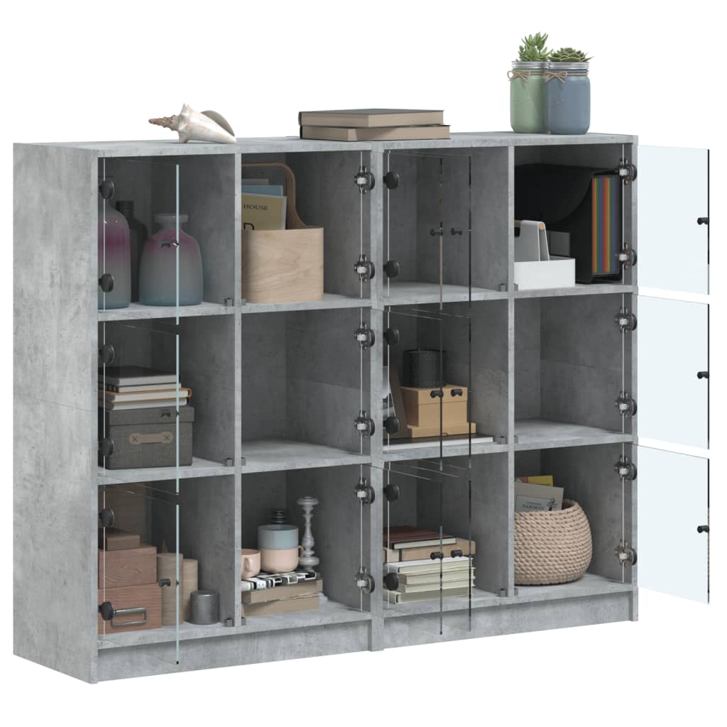 bogreol med låger 136x37x109 cm konstrueret træ betongrå
