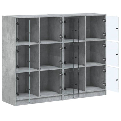 bogreol med låger 136x37x109 cm konstrueret træ betongrå