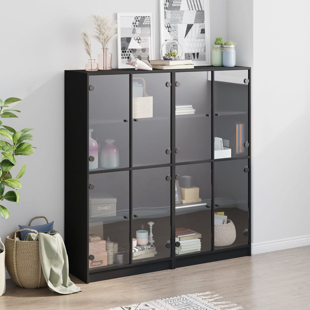 bogreol med låger 136x37x142 cm konstrueret træ sort
