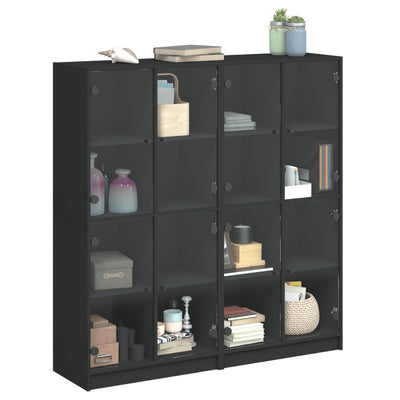 bogreol med låger 136x37x142 cm konstrueret træ sort