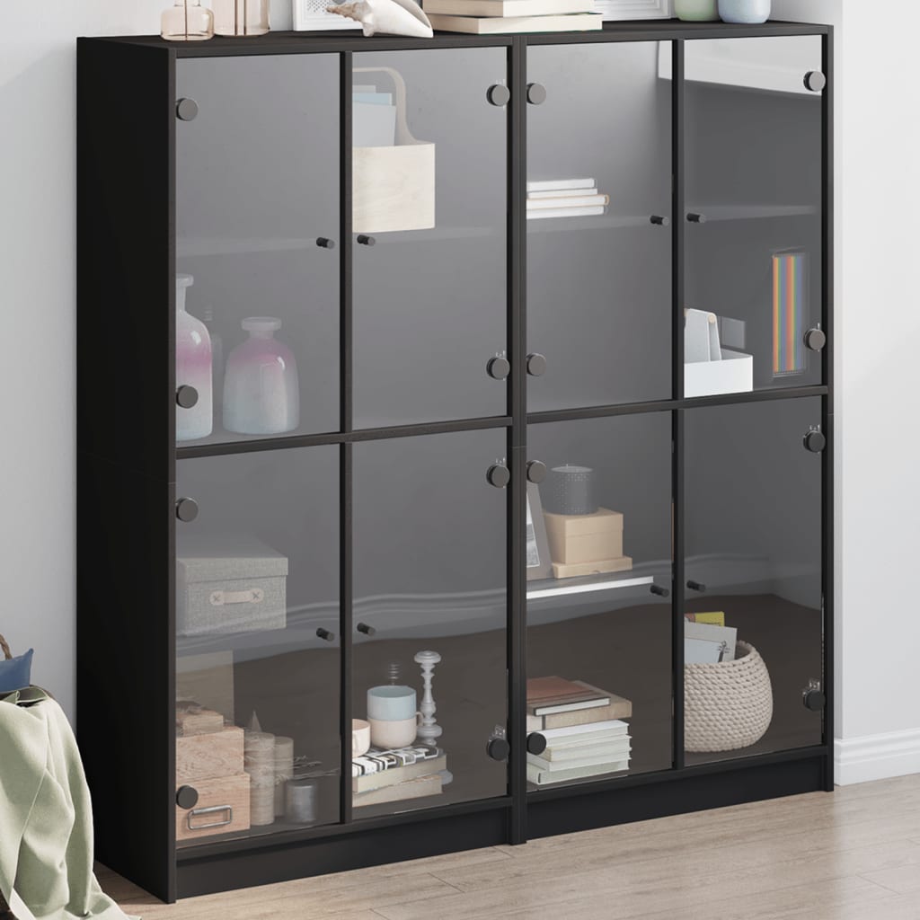 bogreol med låger 136x37x142 cm konstrueret træ sort