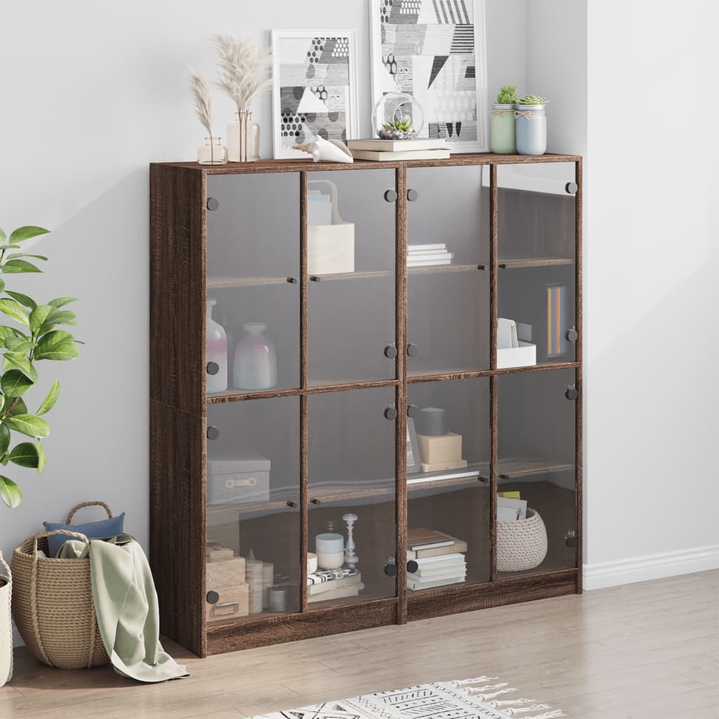bogreol med låger 136x37x142 cm konstrueret træ brunt eg