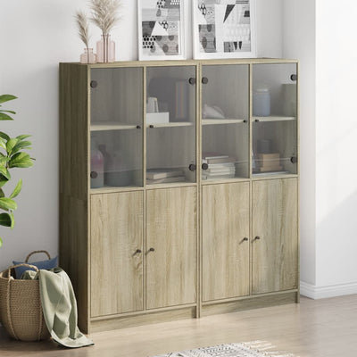 bogreol med låger 136x37x142 cm konstrueret træ sonoma-eg