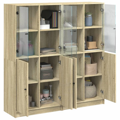 bogreol med låger 136x37x142 cm konstrueret træ sonoma-eg