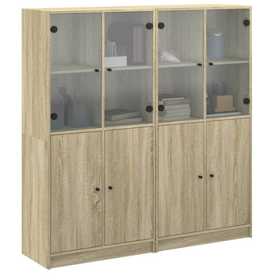 bogreol med låger 136x37x142 cm konstrueret træ sonoma-eg