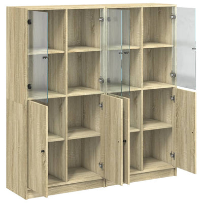 bogreol med låger 136x37x142 cm konstrueret træ sonoma-eg