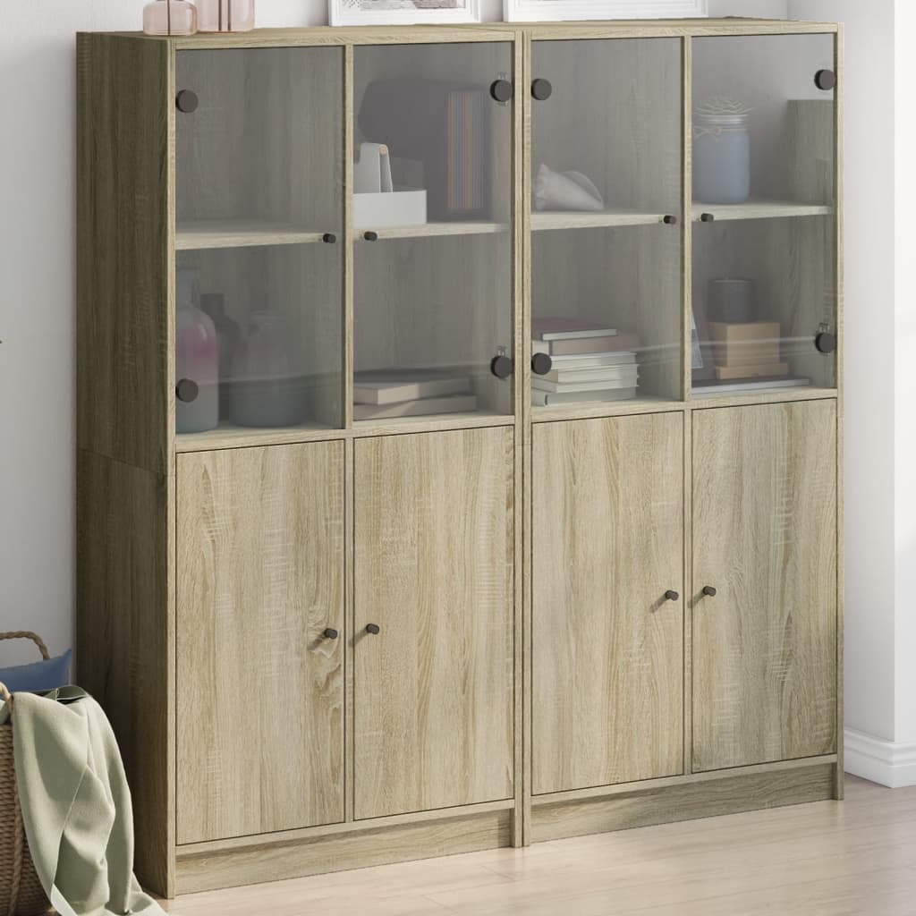 bogreol med låger 136x37x142 cm konstrueret træ sonoma-eg