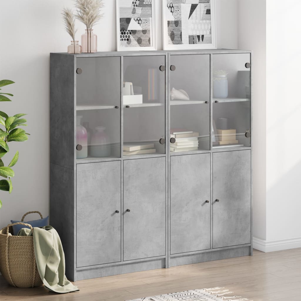bogreol med låger 136x37x142 cm konstrueret træ betongrå