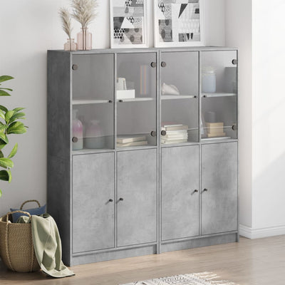 bogreol med låger 136x37x142 cm konstrueret træ betongrå