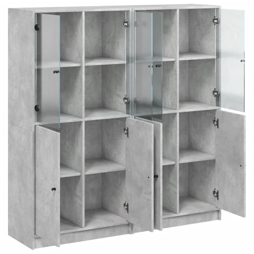 bogreol med låger 136x37x142 cm konstrueret træ betongrå