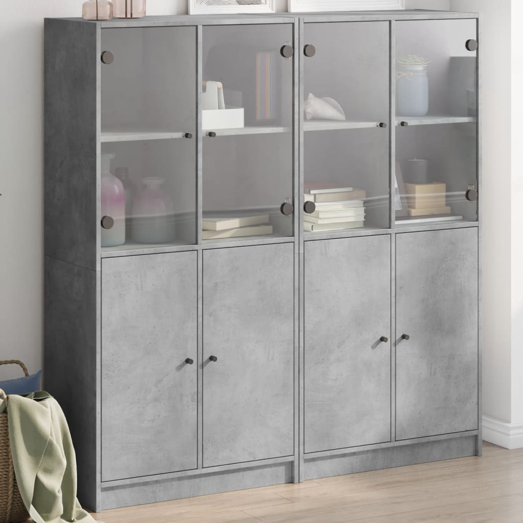 bogreol med låger 136x37x142 cm konstrueret træ betongrå