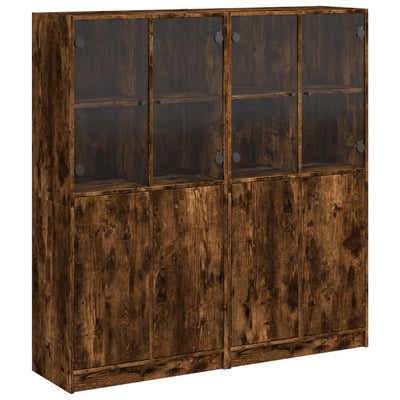 bogreol med låger 136x37x142 cm konstrueret træ røget egetræ