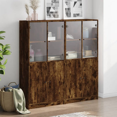 bogreol med låger 136x37x142 cm konstrueret træ røget egetræ