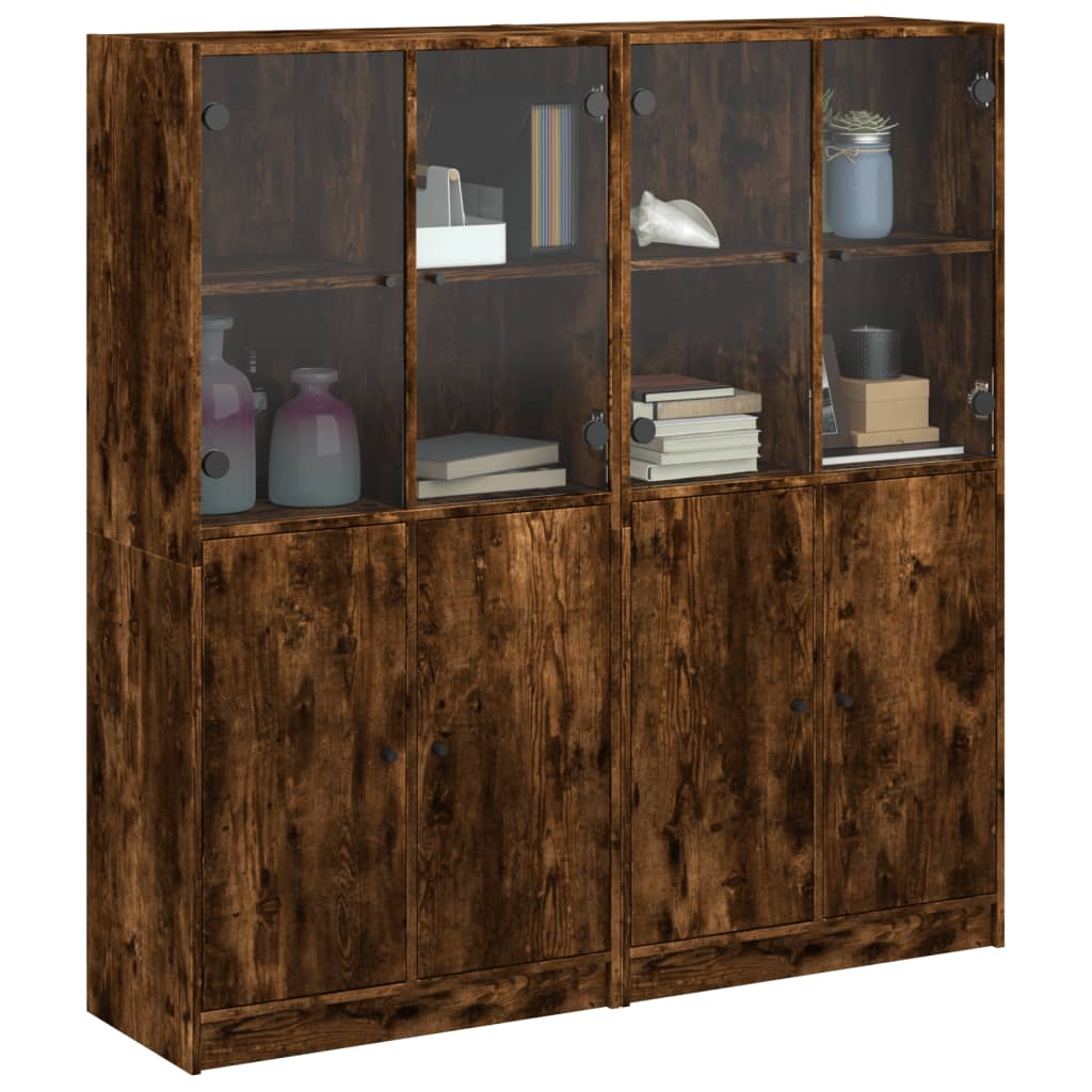 bogreol med låger 136x37x142 cm konstrueret træ røget egetræ