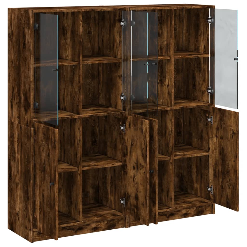 bogreol med låger 136x37x142 cm konstrueret træ røget egetræ