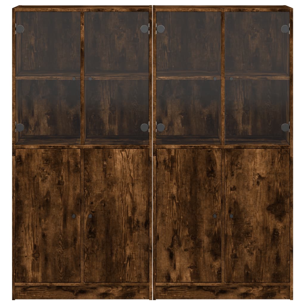 bogreol med låger 136x37x142 cm konstrueret træ røget egetræ