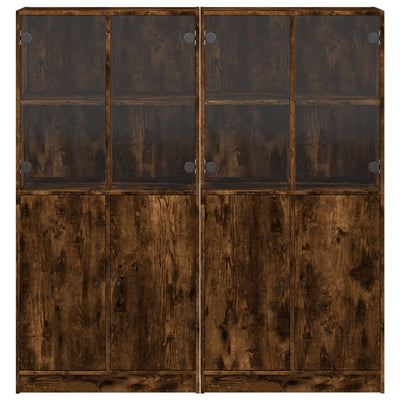 bogreol med låger 136x37x142 cm konstrueret træ røget egetræ