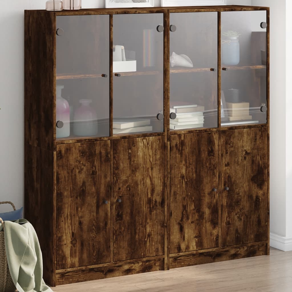 bogreol med låger 136x37x142 cm konstrueret træ røget egetræ