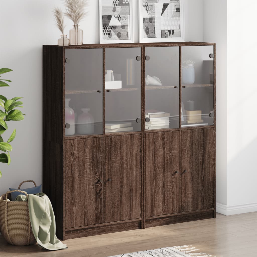 bogreol med låger 136x37x142 cm konstrueret træ brunt eg