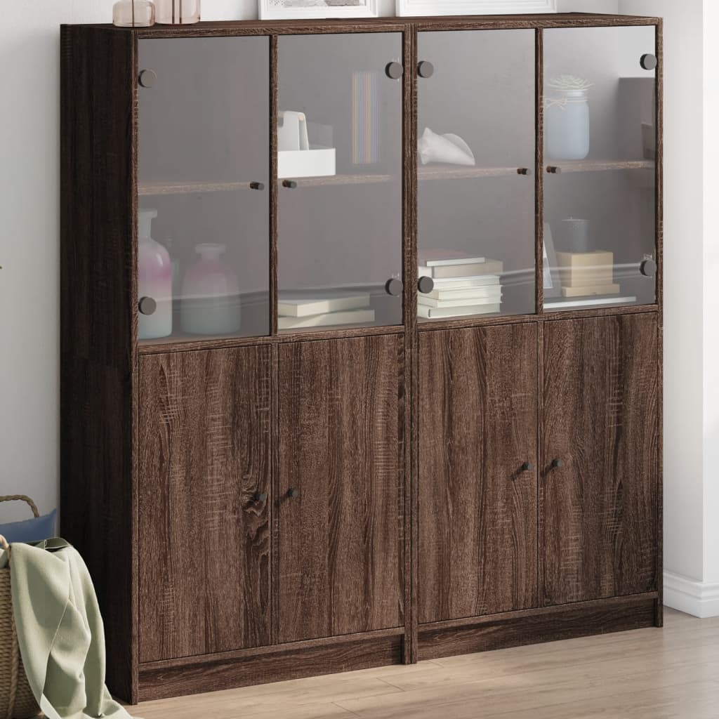 bogreol med låger 136x37x142 cm konstrueret træ brunt eg