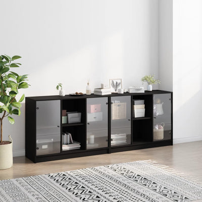 bogreol med låger 204x37x75 cm konstrueret træ sort