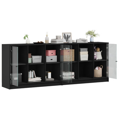 bogreol med låger 204x37x75 cm konstrueret træ sort