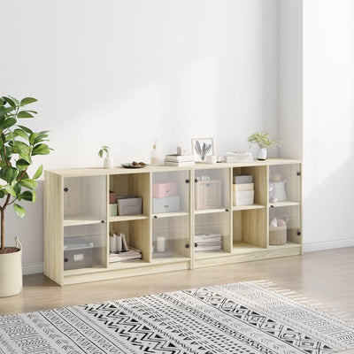 bogreol med låger 204x37x75 cm konstrueret træ sonoma-eg